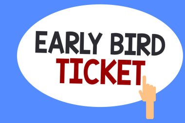 Kavramsal el gösterilen Early Bird bilet yazma. İş fotoğraf alış vitrine bir bilet daha önce çıkmak normal fiyata Satılık