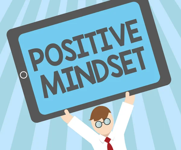 Texto de escrita de palavras Positive Mindset. Conceito de negócio para atitude mental e emocional que se concentra no lado positivo — Fotografia de Stock