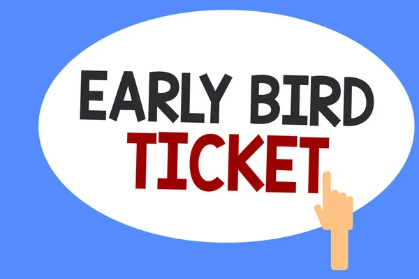 Conceptual hand writing showing Early Bird Ticket. Business photo showcasing Buying a ticket before it go out for sale in regular price — Stock Photo, Image