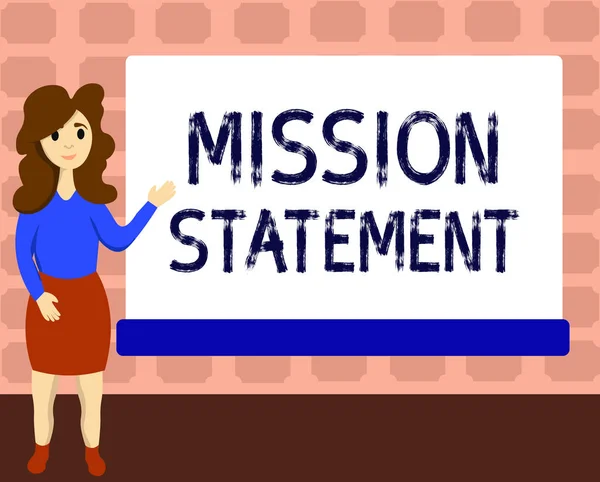 Text sign showing Mission Statement. Conceptual photo Formal summary of the aims and values of a company