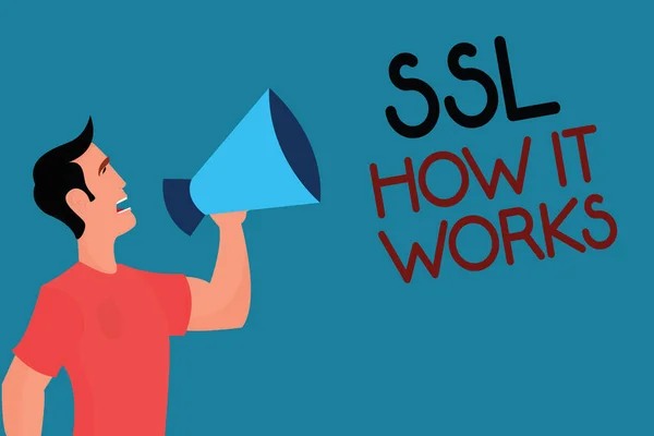 Menulis catatan yang menampilkan Ssl How It Works. Kunci sesi menampilkan foto bisnis dipakai untuk mengenkripsi semua data yang ditransmisikan — Stok Foto