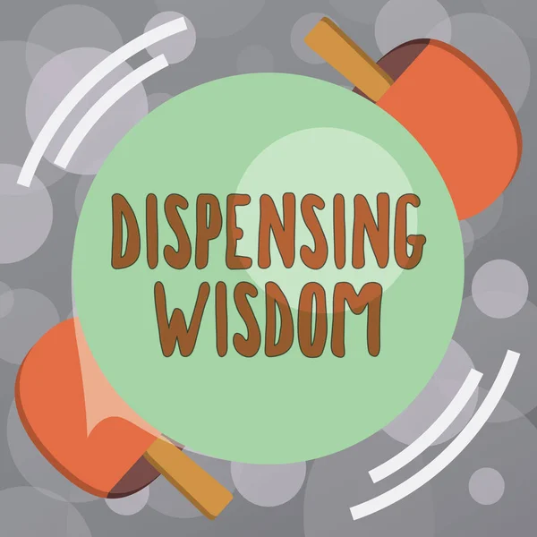 Text sign showing Dispensing Wisdom. Conceptual photo Giving intellectual facts on variety of subjects — Stock Photo, Image