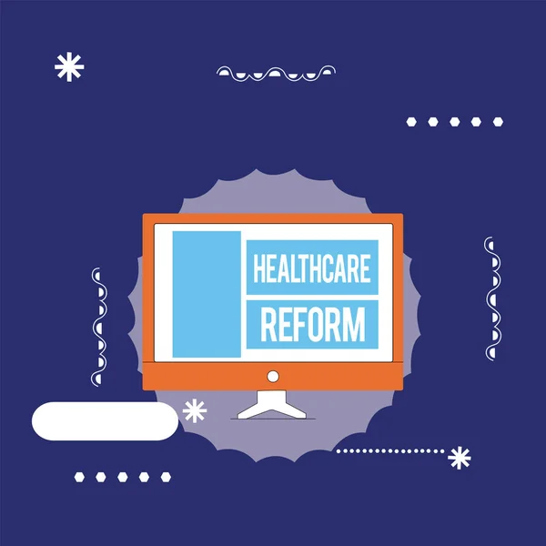 Signo de texto que muestra la reforma sanitaria. Foto conceptual Innovación y mejora en el programa de calidad de la atención — Foto de Stock