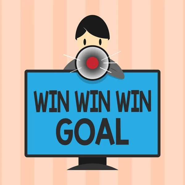 Signo de texto que muestra Win Win Win Goal. Enfoque conceptual fotográfico que pretende satisfacer a todas las partes implicadas — Foto de Stock