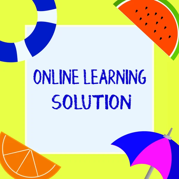 Writing note showing Online Learning Solution. Business photo showcasing use of Electronic access to Educational Curriculum — Stock Photo, Image