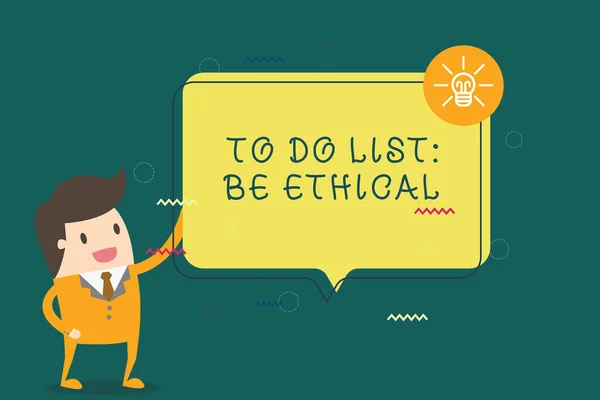 Escribir una nota que muestre Para Hacer Lista Ser Ético. Plan de presentación de fotos de negocios o recordatorio que se construye en una cultura ética — Foto de Stock