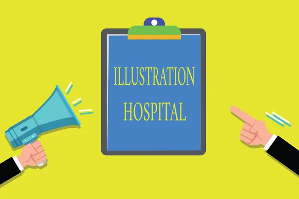 Χειρόγραφο κείμενο γράφοντας εικονογράφηση νοσοκομείο. Έννοια έννοια μοναδική εφαρμογή τέχνη του ιατρικού ιδρύματος και πρακτική — Φωτογραφία Αρχείου