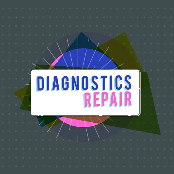 Signo de texto que muestra Diagnósticos Reparación. Foto conceptual Un programa o rutina que ayuda al usuario a identificar errores — Foto de Stock