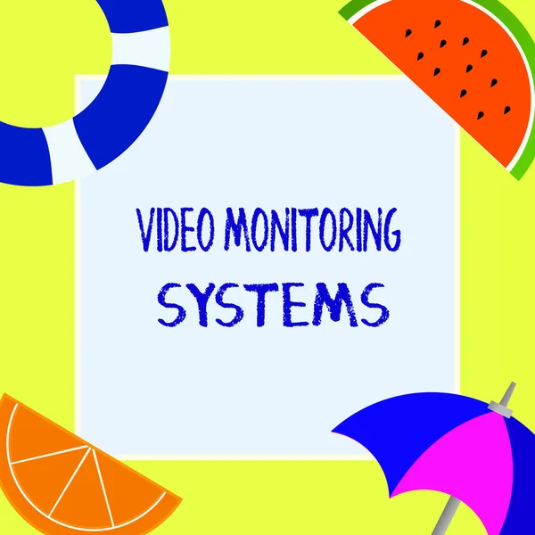 Writing note showing Video Monitoring Systems. Business photo showcasing Surveillance Transmit capture Image to Digital Link — Stock Photo, Image