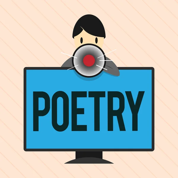 Ordet skriva text poesi. Affärsidé för litterärt verk i vilka uttryck av känslor och idéer med hjälp av rytm — Stockfoto