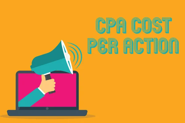 Escritura manual conceptual que muestra Cpa Costo Por Acción. Texto de foto comercial Comisión pagada cuando el usuario hace clic en un enlace de afiliado — Foto de Stock