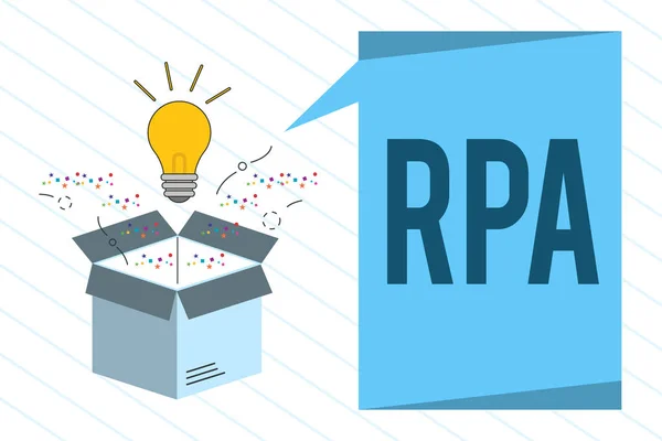 Texte d'écriture de mots Rpa. Concept d'entreprise pour L'utilisation de logiciels avec intelligence artificielle pour effectuer une tâche de base — Photo