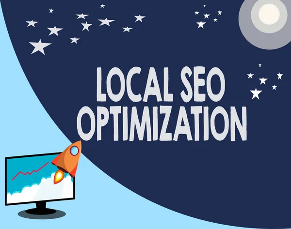 Writing note showing Local Seo Optimization. Business photo showcasing increase Search Visibility to Rank on Top list — Stock Photo, Image