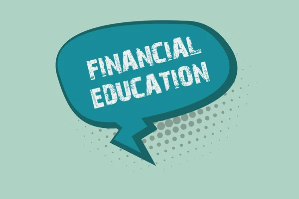 Finansal Eğitim el yazısı metni. Kavram, Finans ve Yatırım gibi parasal alanları anlamak anlamına gelir — Stok fotoğraf
