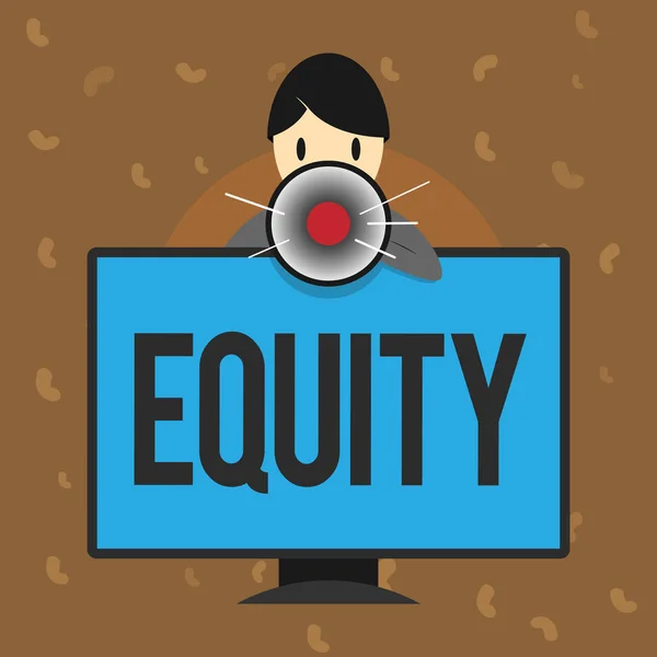 Conceptuele hand schrijven weergegeven: "equity". Bedrijf de kwaliteit van de tekst van de foto van eerlijke en onpartijdige race wordt gratis enerzijds eenheid — Stockfoto