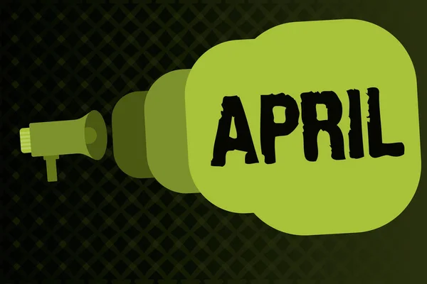 Writing Obs visar April. Företag foto skylta öppning knoppar av blommor av vårsäsongen fjärde månaden av året — Stockfoto