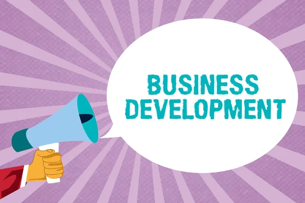 Text sign showing Business Development. Conceptual photo Implement Growth Value within and between company — Stock Photo, Image