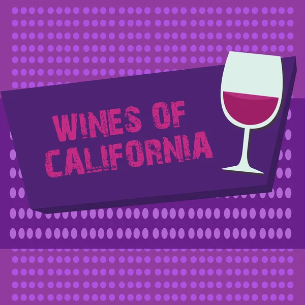 Escribiendo nota mostrando Wines Of California. Foto de negocios mostrando los mejores enólogos en los EE.UU. Exportar bebidas de calidad — Foto de Stock