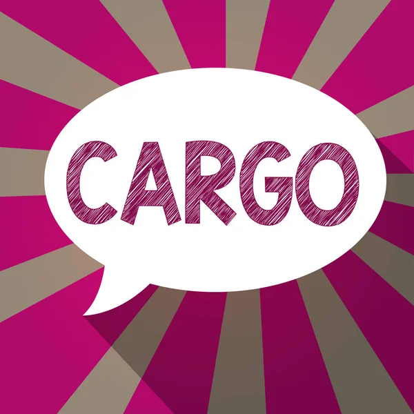 Manuscrito de texto Cargo. Conceito significado As mercadorias Mercadorias transportadas em um avião e veículo de navio — Fotografia de Stock