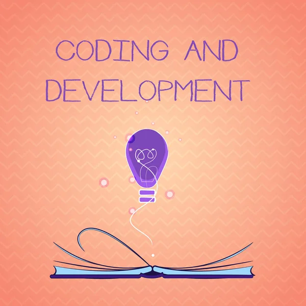 Sinal de texto mostrando Codificação e Desenvolvimento. Foto conceitual Programação Construção de programas de montagem simples — Fotografia de Stock