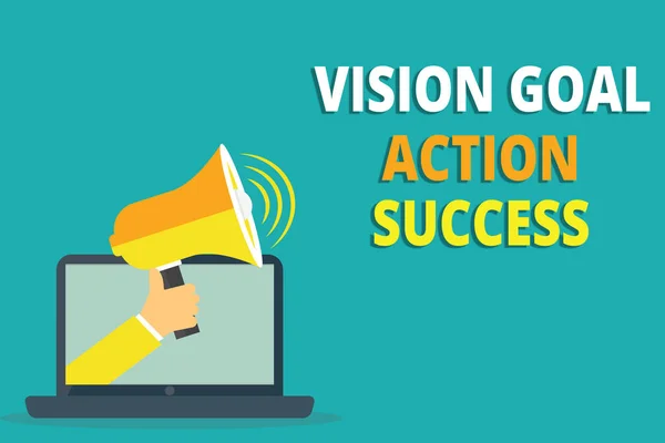 Signo de texto que muestra el éxito de Visión Goal Action. Foto conceptual Proceso de planificación estratégica Actúa tus sueños — Foto de Stock