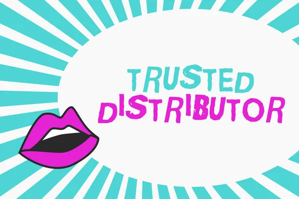 Schreiben Notiz zeigt Trusted Distributor. Geschäftsfoto mit autorisiertem Lieferanten und glaubwürdigem Großhandelsvertreter — Stockfoto