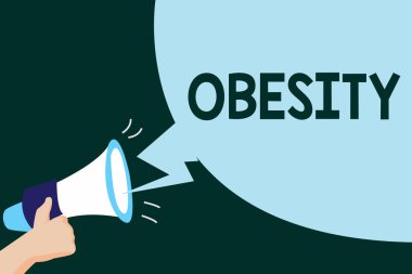 Obezite gösterilen Not yazma. Tıbbi durum vücut yağ fazlalığı vitrine iş fotoğraf sağlık sorunu birikmiş