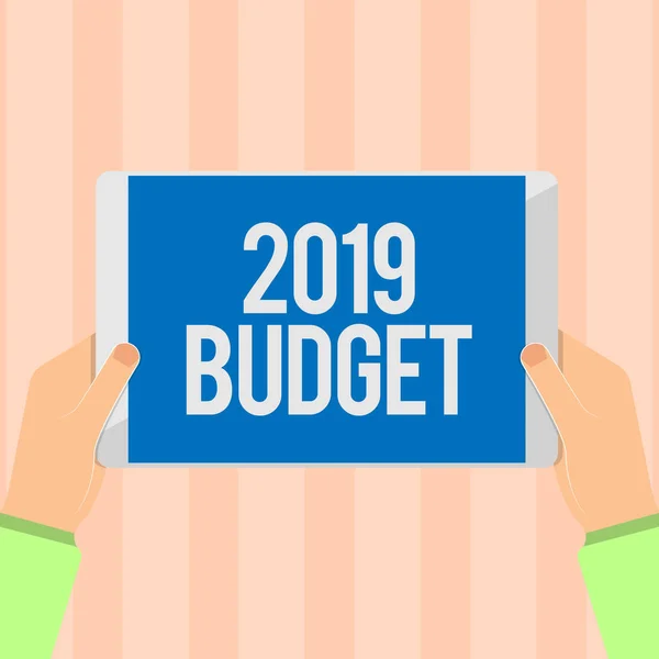 Κείμενο πινακίδα που δείχνει τον προϋπολογισμό 2019. Εννοιολογική φωτογραφία επαγγελματίες χρηματοδοτικό σχέδιο για το νέο έτος στρατηγική επενδύσεων — Φωτογραφία Αρχείου