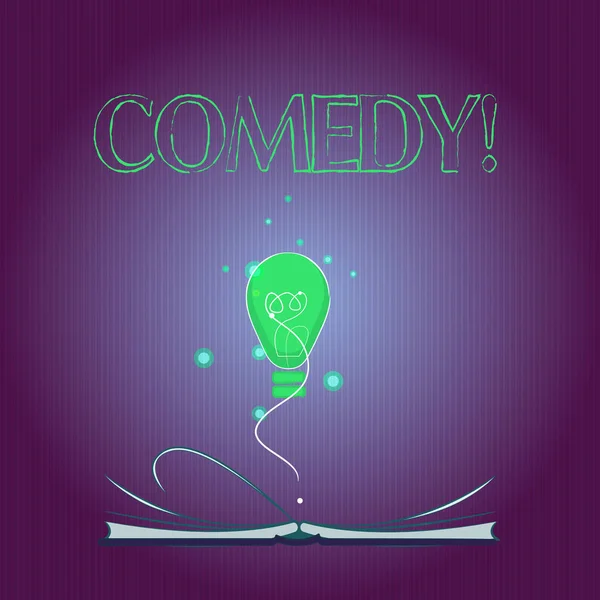 Ordet skriva text komedi. Affärsidé för professionell underhållning skämt skisser gör publiken skratta humor — Stockfoto