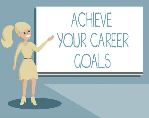 Σύνταξη σημείωσης δείχνει επίτευξη στόχων σταδιοδρομίας σας. Επαγγελματίες φωτογραφία προβάλλοντας Reach για επαγγελματικές φιλοδοξίες και τους στόχους — Φωτογραφία Αρχείου