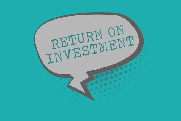 Scrittura a mano concettuale che mostra il ritorno sull'investimento. Business photo text Rapporto tra Utile netto e Costo investito — Foto Stock