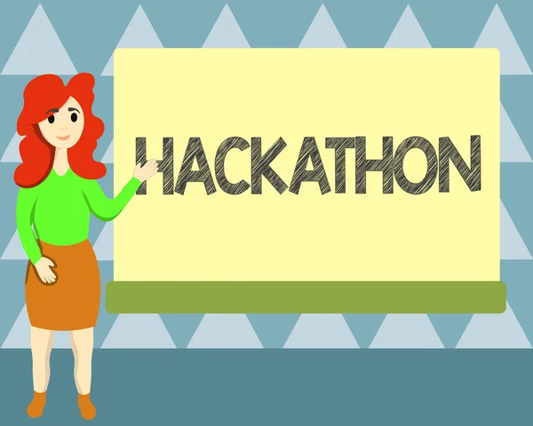 Scrivere testi scritti a mano Hackathon. Concetto significato evento in cui un gran numero di mostrare impegnarsi nella programmazione — Foto Stock