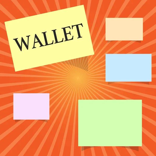 Sinal de texto mostrando Carteira. Foto conceitual Pocketsized caso dobrável plana para segurar dinheiro e cartões de plástico — Fotografia de Stock