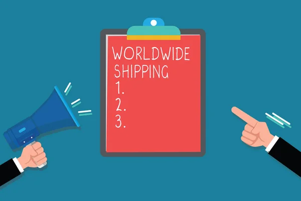 Texto de escritura a mano Worldwide Shipping. Concepto que significa transporte de mercancías por mar Envío internacional — Foto de Stock
