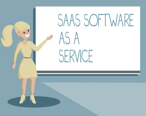 Σύνταξη Σημείωσης Δείχνει Saas Software Service Επαγγελματίες Φωτογραφία Προβάλλοντας Χρήση — Φωτογραφία Αρχείου