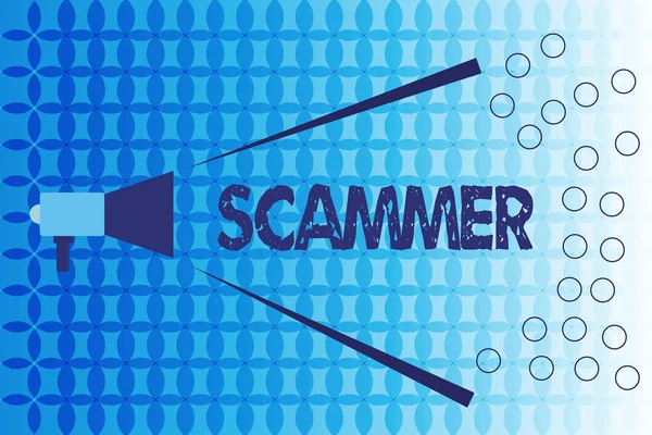 쓰기 텍스트 Scammer 단어. 범죄 사기 도둑을 보여주는 기만 으로써 사람에 대 한 비즈니스 개념 — 스톡 사진