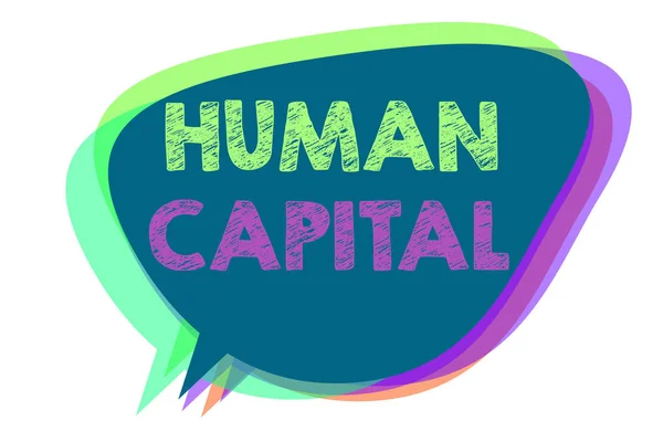 Text sign showing Human Capital. Conceptual photo Intangible Collective Resources Competence Capital Education Speech bubble idea message reminder shadows important intention saying.