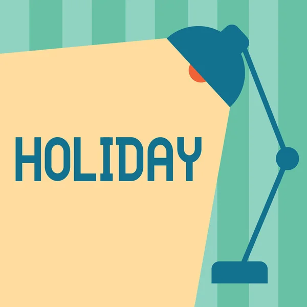 Word writing text Holiday. Business concept for Extended period of leisure recreation Vacation Celebration days — Stock Photo, Image