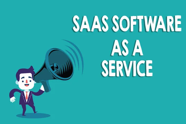 Escritura manual conceptual que muestra Saas Software como un servicio. Texto de la foto de negocios el uso de la aplicación basada en la nube a través de Internet —  Fotos de Stock