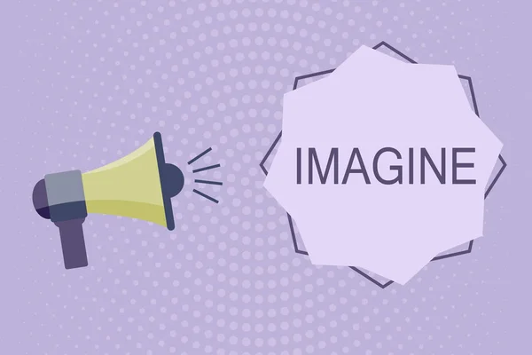 Schrijven van notitie weergegeven: Imagine. Zakelijke foto presentatie van geestelijke formulierbeeld of concept stel uitgaan droom inspiratie — Stockfoto