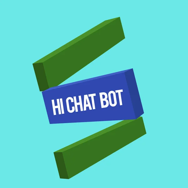 Schrijven van notitie weergegeven: Hi Chat Bot. Zakelijke foto presentatie van begroeting aan robot machine die op een verzonden bericht antwoorden — Stockfoto