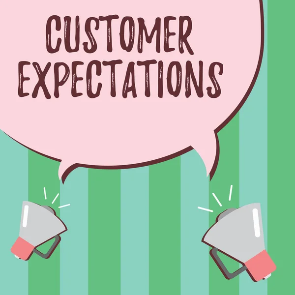 Texto para escrita de palavras Expectativas do Cliente. Conceito de negócio para benefícios a expectativa do cliente Supere as necessidades e desejos — Fotografia de Stock