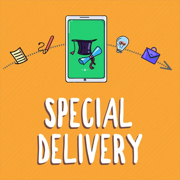 Handwriting text writing Special Delivery. Concept meaning getting products or service directly to your home any place — Stock Photo, Image