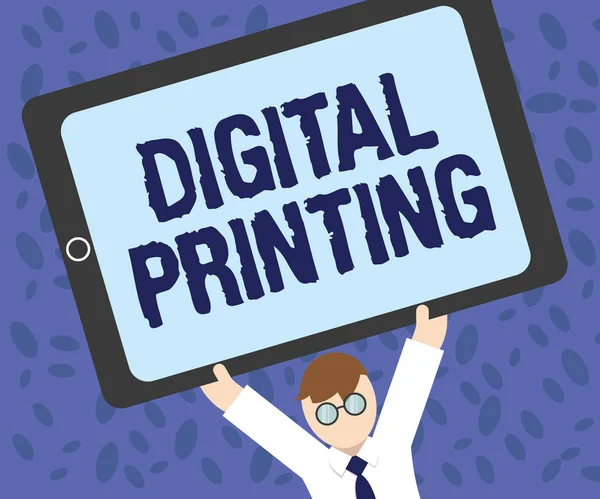 Writing note showing  Digital Printing. Business photo showcasing digital based images directly to variety of media