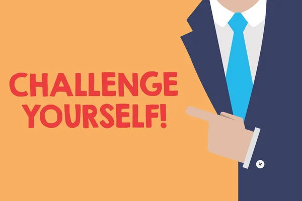 Schreiben Notiz zeigt Challenge Yourself. Business-Foto zeigt das Setzen höherer Standards für das Unmögliche — Stockfoto