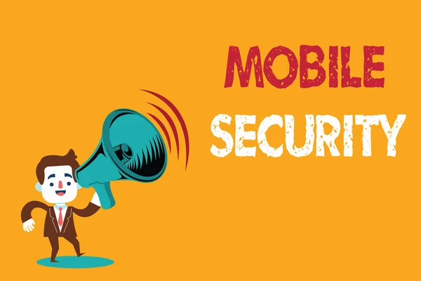 Signe texte montrant la sécurité mobile. Photo conceptuelle Protection du téléphone portable contre les menaces et les vulnérabilités — Photo