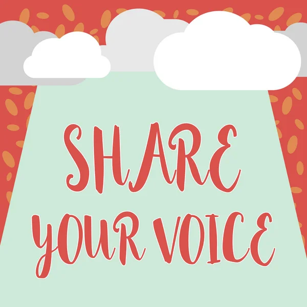 Escribir una nota que muestra Share Your Voice. Foto de negocios mostrando pidiendo a empleado o miembro para dar su opinión o sugerencia —  Fotos de Stock