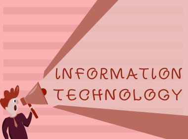 Bilgi Teknolojisi 'ni gösteren kavramsal el yazısı. İletiyi Kaydetmek ve Göndermek için İş Fotoğrafı Gösterme Sistemleri