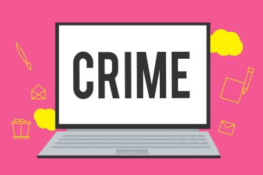 Suç gösterilen Not yazma. Federal suç eylemleri yasadışı faaliyetleri kanunla cezalandırılabilir vitrine iş fotoğraf