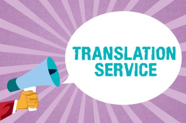 Text sign showing Translation Service. Conceptual photo the Equivalent Target Language from the Mother Tongue clipart